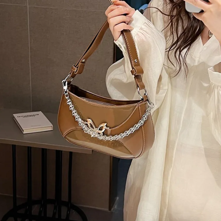 Dusen Kangaroo PU Versatile Chain Shoulder Bag Regular Unisex White/Silver/Black/Brown-15