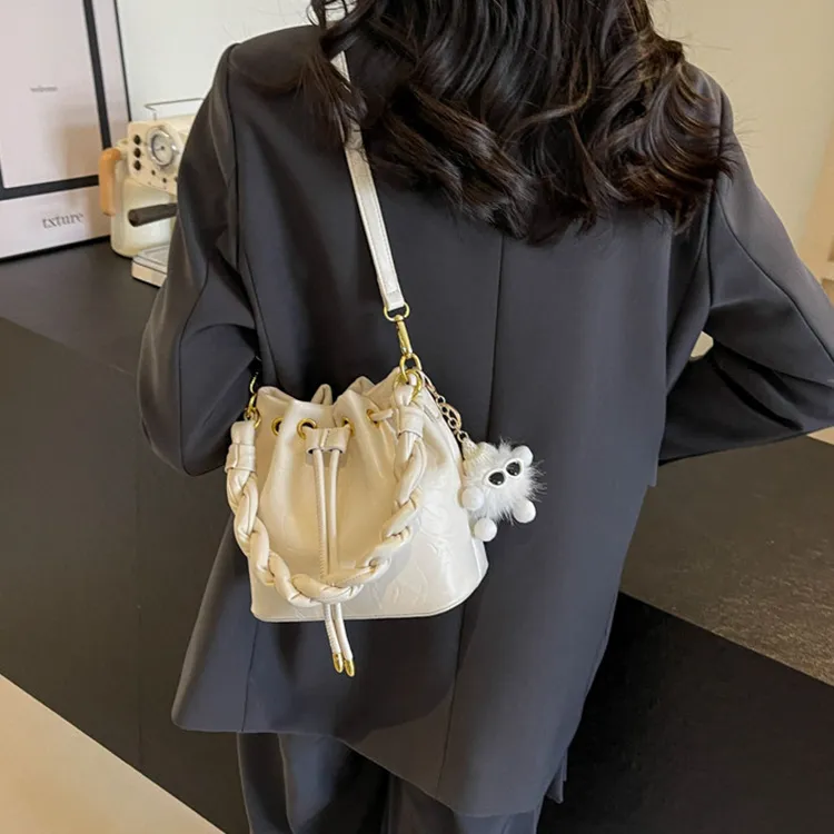 NOMK PU Bucket Bag, Underarm Bag, Shoulder Bag, Handbag Regular Women's Black/Ecru-11