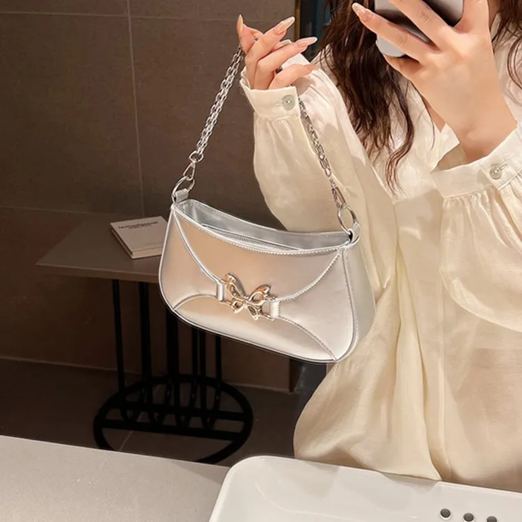 Dusen Kangaroo PU Versatile Chain Shoulder Bag Regular Unisex White/Silver/Black/Brown-4