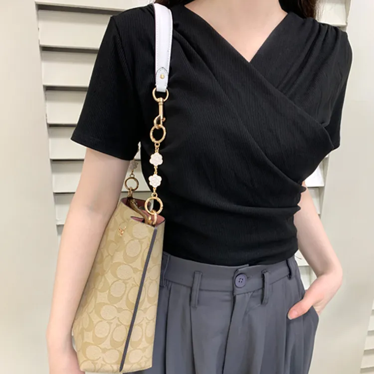 Lan Bao Fan Bag Straps Gold Tone Camellia Extender Chain 1 Pair-3