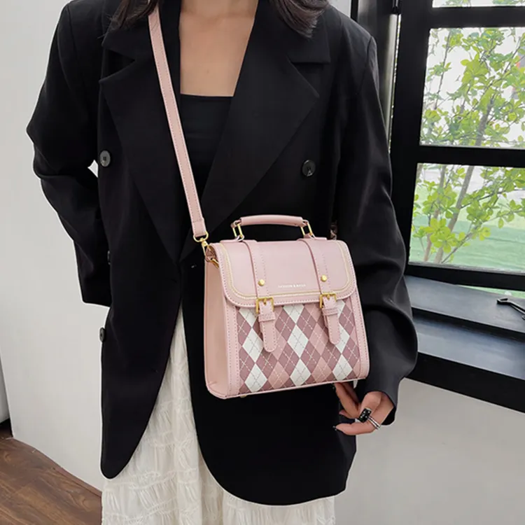 Dusen Kangaroo PU Backpack Small Backpack Shoulder Bag Crossbody Bag Handbag Medium Size Women's Ecru/Black/Pink/Coffee-22