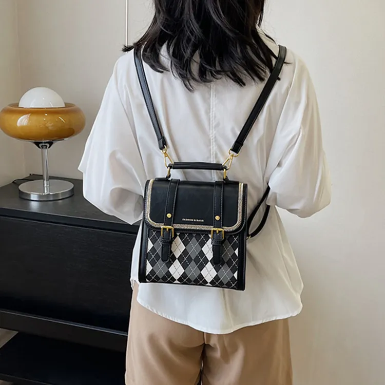 Dusen Kangaroo PU Backpack Small Backpack Shoulder Bag Crossbody Bag Handbag Medium Size Women's Ecru/Black/Pink/Coffee-10