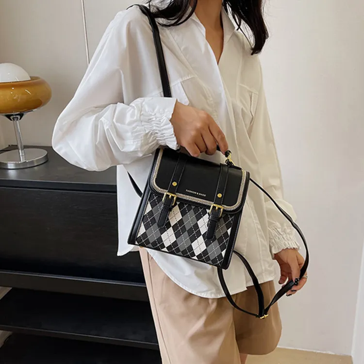 Dusen Kangaroo PU Backpack Small Backpack Shoulder Bag Crossbody Bag Handbag Medium Size Women's Ecru/Black/Pink/Coffee-9
