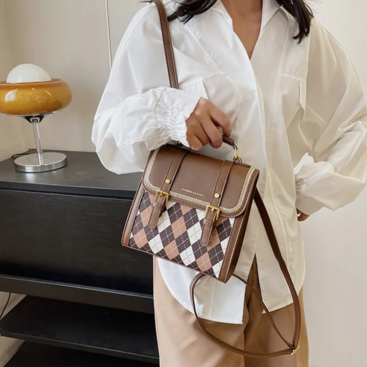 Dusen Kangaroo PU Backpack Small Backpack Shoulder Bag Crossbody Bag Handbag Medium Size Women's Ecru/Black/Pink/Coffee-24