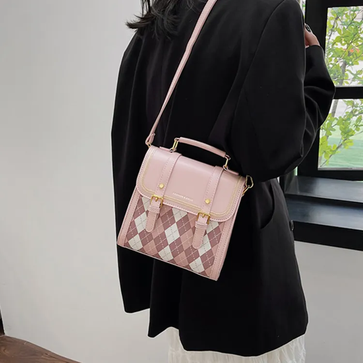 Dusen Kangaroo PU Backpack Small Backpack Shoulder Bag Crossbody Bag Handbag Medium Size Women's Ecru/Black/Pink/Coffee-18