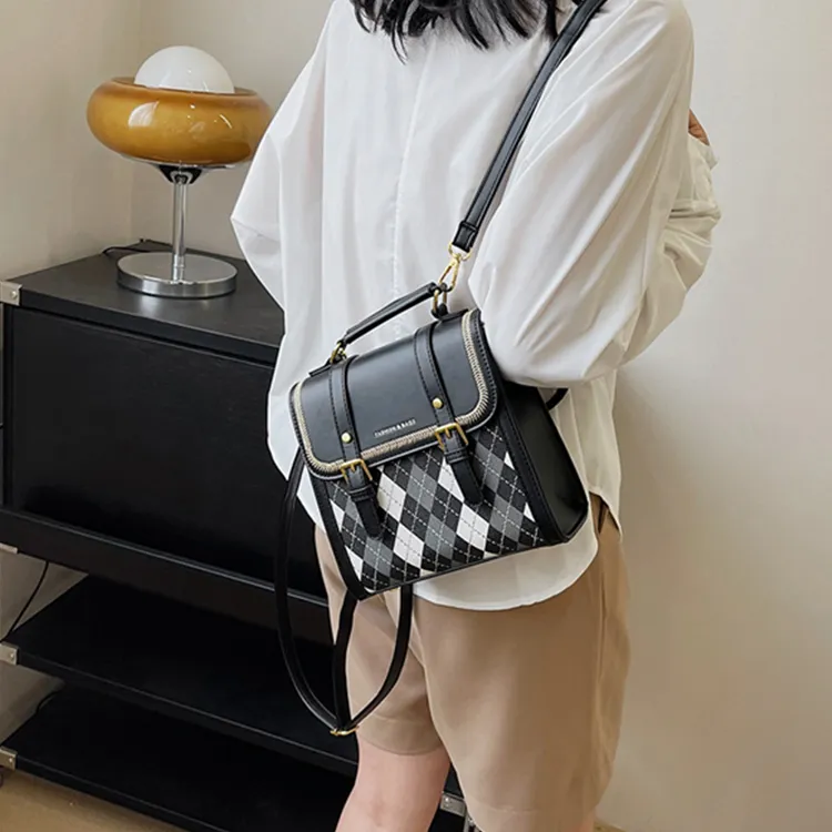 Dusen Kangaroo PU Backpack Small Backpack Shoulder Bag Crossbody Bag Handbag Medium Size Women's Ecru/Black/Pink/Coffee-12