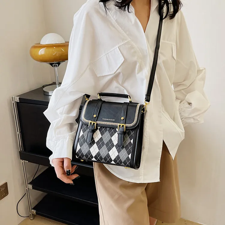Dusen Kangaroo PU Backpack Small Backpack Shoulder Bag Crossbody Bag Handbag Medium Size Women's Ecru/Black/Pink/Coffee-13