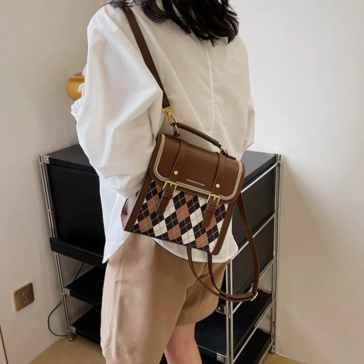 Dusen Kangaroo PU Backpack Small Backpack Shoulder Bag Crossbody Bag Handbag Medium Size Women's Ecru/Black/Pink/Coffee-31