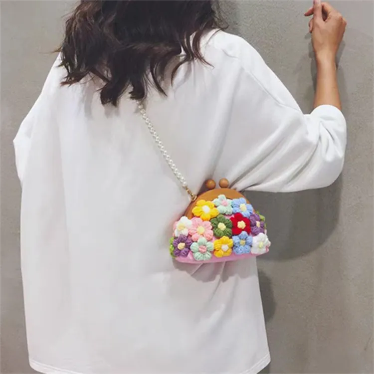 Dusen Kangaroo Canvas Bag, Small Bag, Mini Lipstick Bag, Cute Dome Bag Small Size Women's Pink/White/Khaki-8
