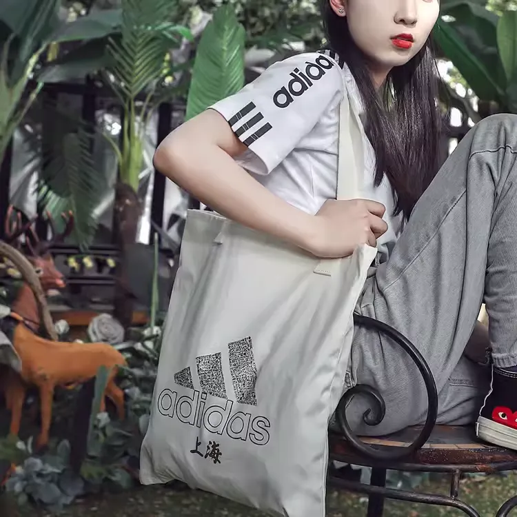 Adidas Cotton Tote Bag Shopping Bag Handbag Shoulder Bag Regular Unisex White-3