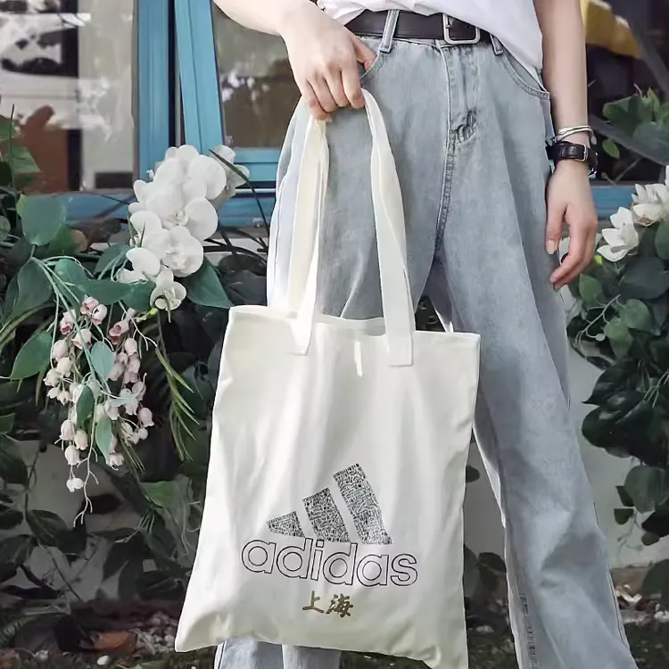Adidas Cotton Tote Bag Shopping Bag Handbag Shoulder Bag Regular Unisex White-2