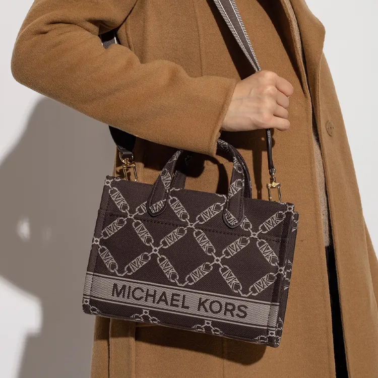 MICHAEL KORS Gigi Fabric Tote Bag, Shopping Bag, Shoulder Bag, Crossbody Bag, Handbag Trumpets Women's Brown-3