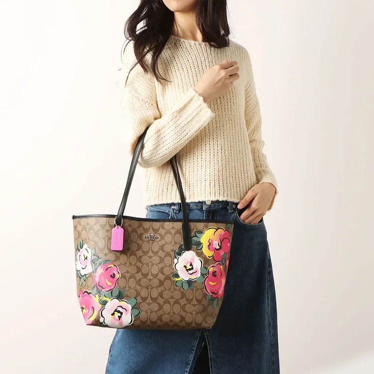 COACH Canvas With Leather Shoulder Bag Women's Brown-3