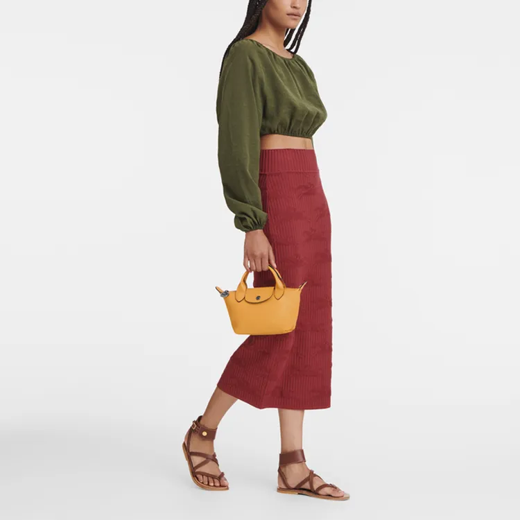 LONGCHAMP Le Pliage Xtra Cow Leather Shoulder Bag Crossbody Bag Handbag Mini Women's Apricot Orange-6