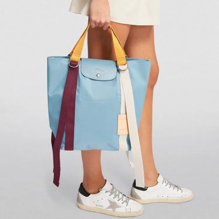 LONGCHAMP Le Pliage Re-play Canvas With Leather Trim Canvas Bag One Shoulder Handbag Small Size Women's Light Blue-3