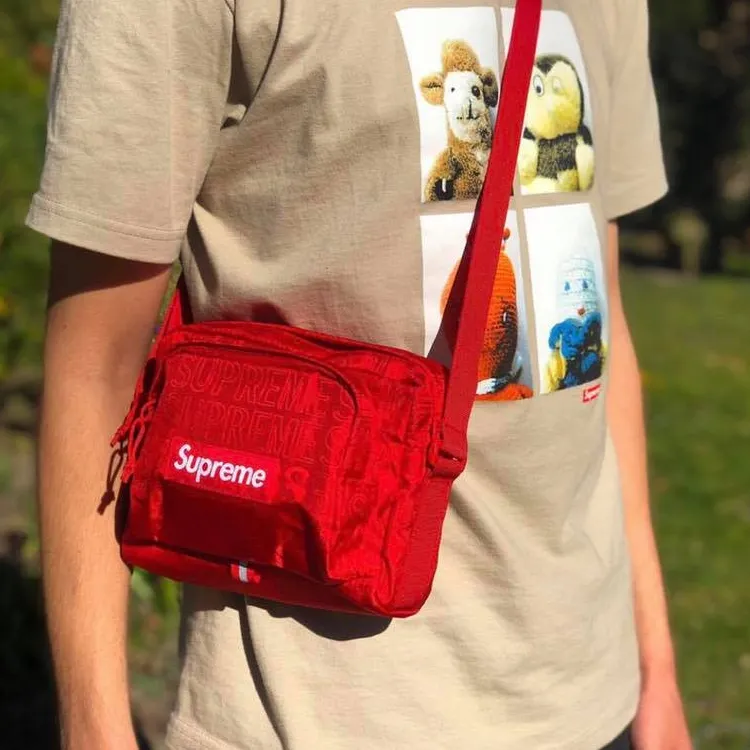Supreme SS19 Nylon Crossbody Bag, Shoulder Bag Unisex Red-4