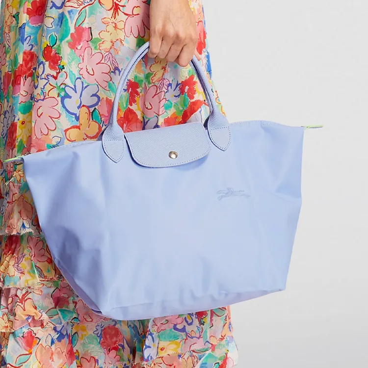 LONGCHAMP Le Pliage Green Cow Leather Trim Dumpling Bag Handbag Travel Bag Large Size Women's Blue-3