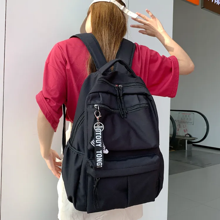 Techson Canvas Backpack Medium Size Unisex Black/Gray-5