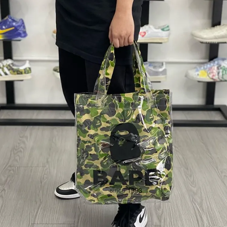 A BATHING APE Bape Cotton Tote Bag Shopping Bag Shoulder Bags Regular Unisex Green Camouflage/Pink-2