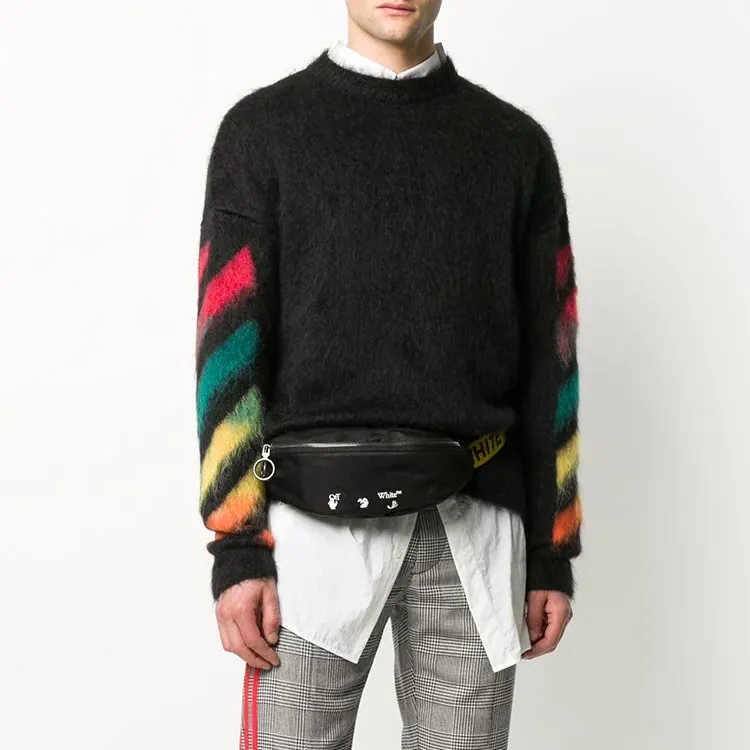 OFF WHITE Polyurethane Crossbody Bag, Sling Bag, Fanny Pack Unisex Black-4