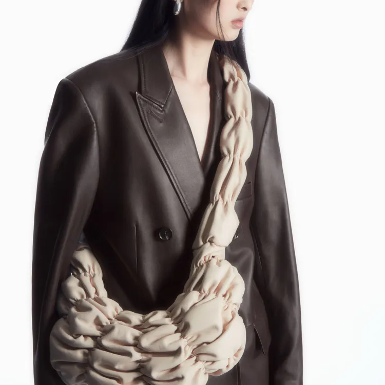 COS Sheepskin And Leather Kesa Bag Handbag Shoulder Bag Crossbody Bag Medium Size Women's Light Beige-4