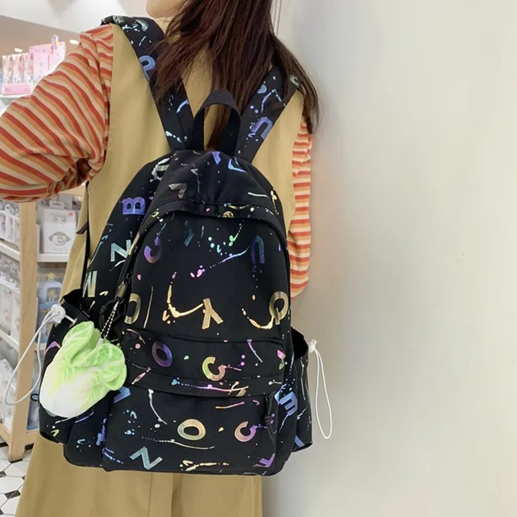 Techson Nylon Backpack Large Size Unisex Black/White/Pink/Green-2