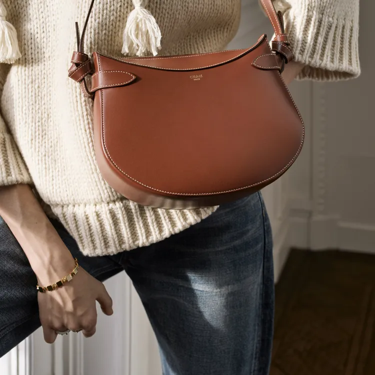 CELINE Velvet Crossbody Bag Shoulder Bag Women's Red Wood Color-4