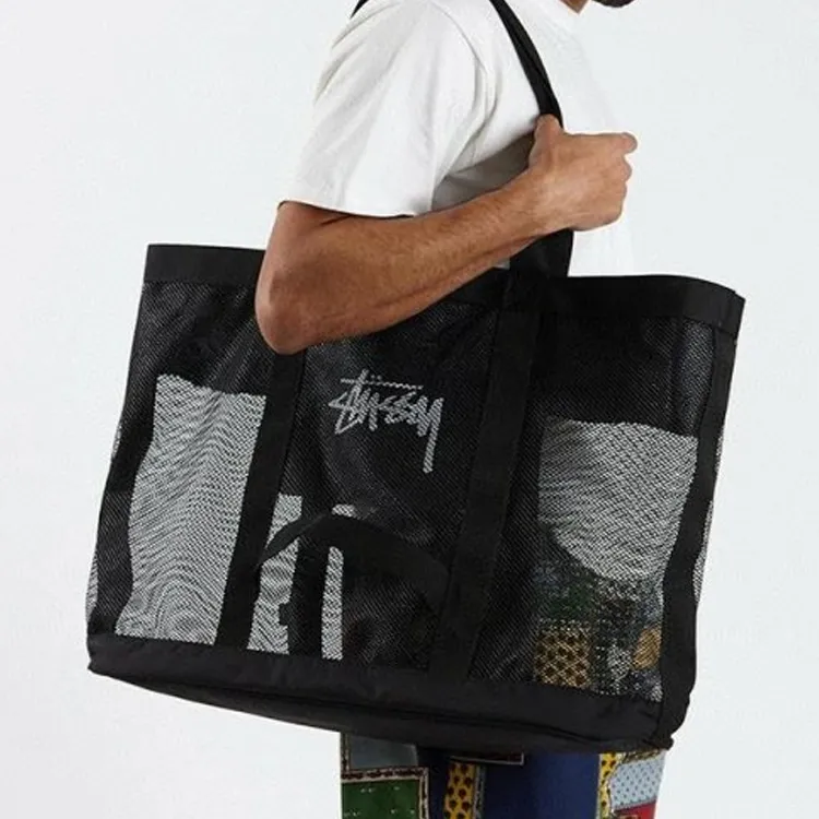 Stussy Mesh Beach Bag Tote Bag Shopping Bag Handbag Regular Unisex Black-4