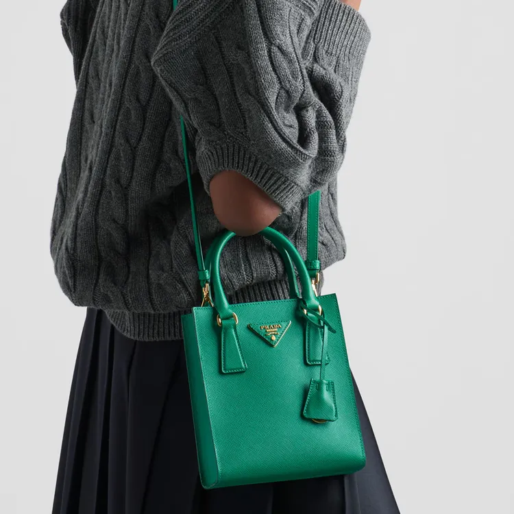 PRADA Saffiano Leather Shoulder Bag Crossbody Bag Handbag Women's Green-4