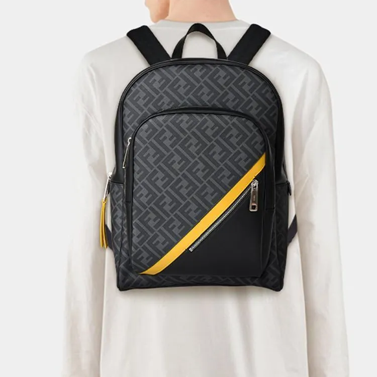 FENDI Cotton With Calfskin Backpack Men's Black/Gray-5