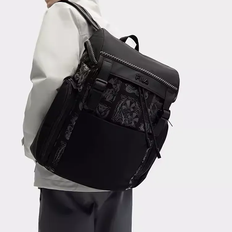 FILA Fabric With Synthetic Leather Backpack Regular Men's Black-4