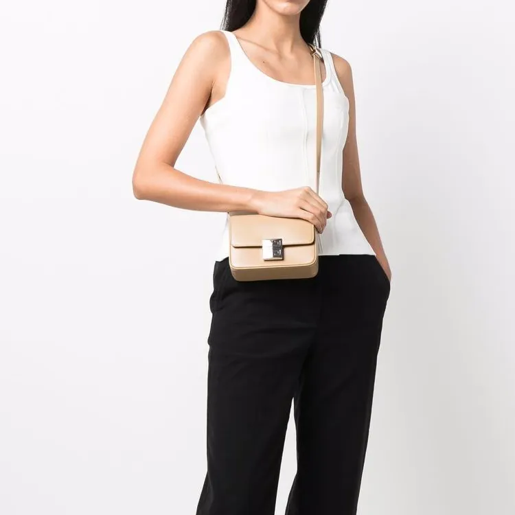 GIVENCHY Cow Leather Shoulder Bag Crossbody Bag Small Size Women's Beige-4