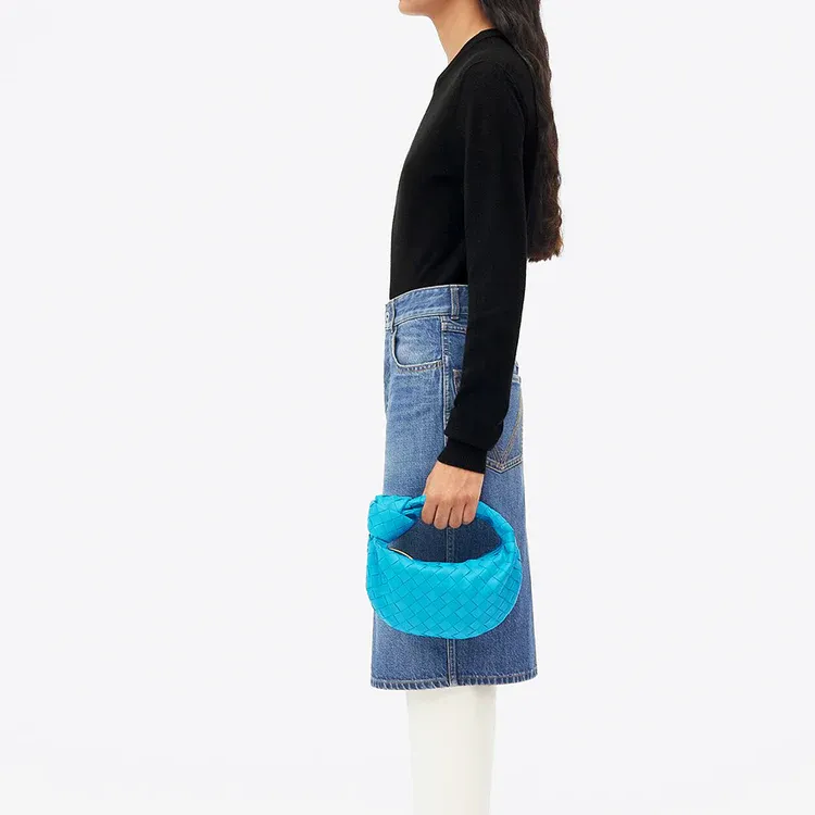 Bottega Veneta JODIE Sheepskin Cow Leather Patchwork Handbag Mini Women's Royal Blue-3