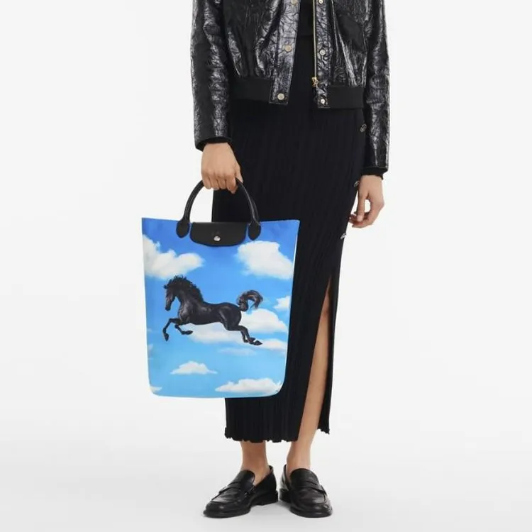 LONGCHAMP ToilerPaper Collaboration Recycled Polyester Tote Bag, Shopping Bag, Handbag Women's Blue-5