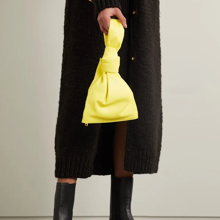 Bottega Veneta Calfskin Clutch Handbag Women's Yellow-6