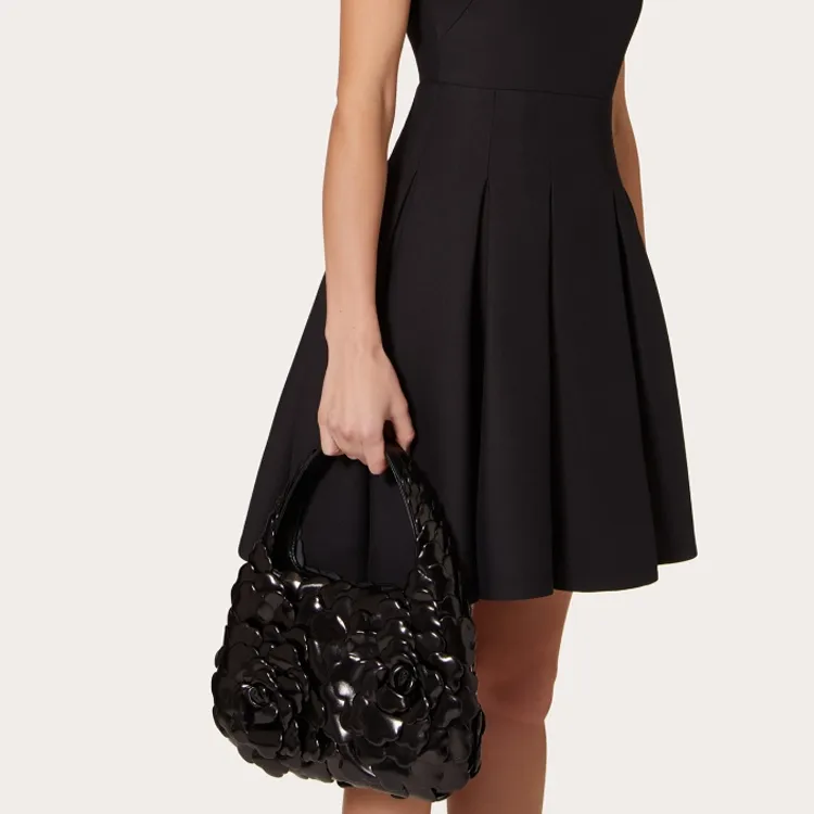 Valentino Atelier Leather Petal Hobo Bag, Dumpling Bag, One Shoulder Handbag Trumpets Women's Black-4