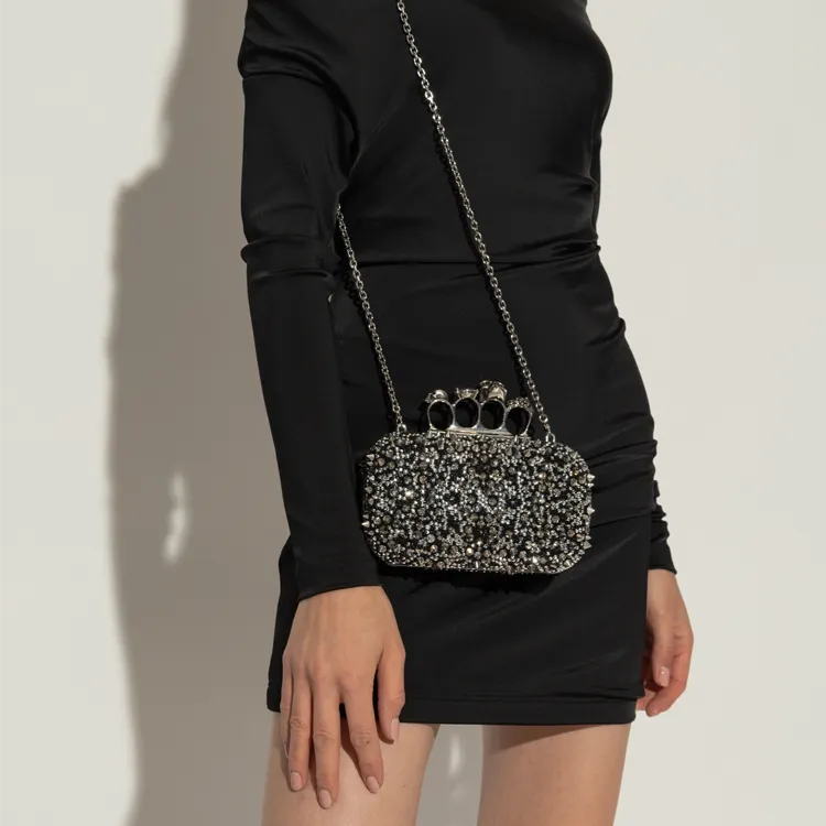 Alexander McQueen Leather One Shoulder Crossbody Clutch Regular Women's Black-4