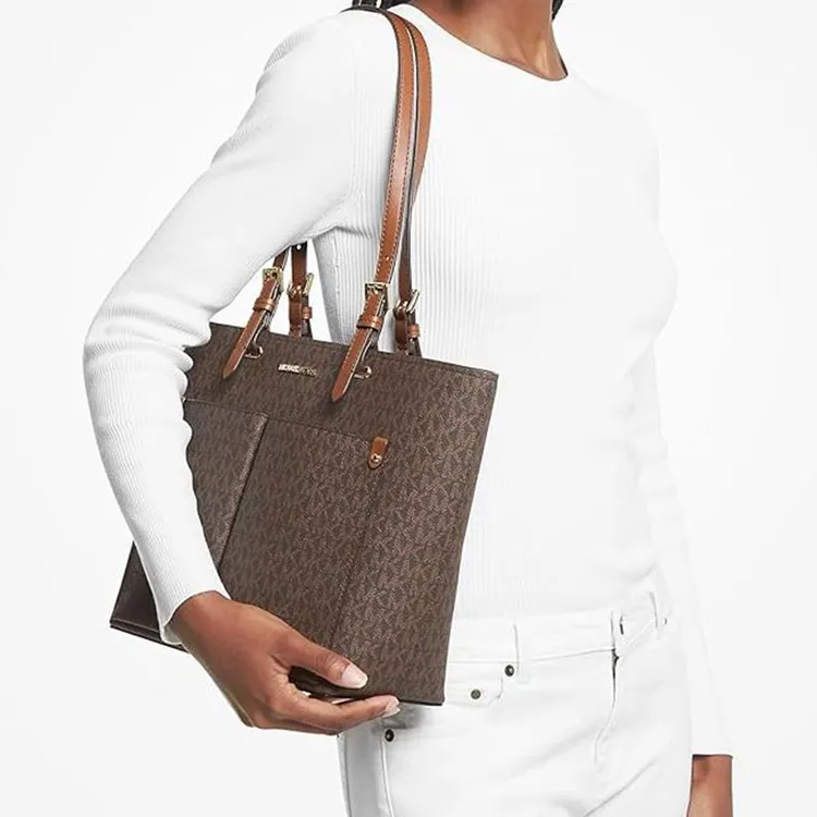 MICHAEL KORS Jet Set Travel Canvas Tote Bag Shopping Bag Crossbody Handbag Medium Size Unisex Mocha-3