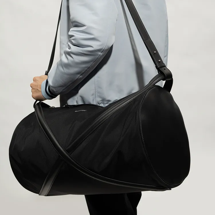 Alexander McQueen THE CURVE BAG Sheepskin With Fabric Luggage Bag Travel Bag Men's Black-2