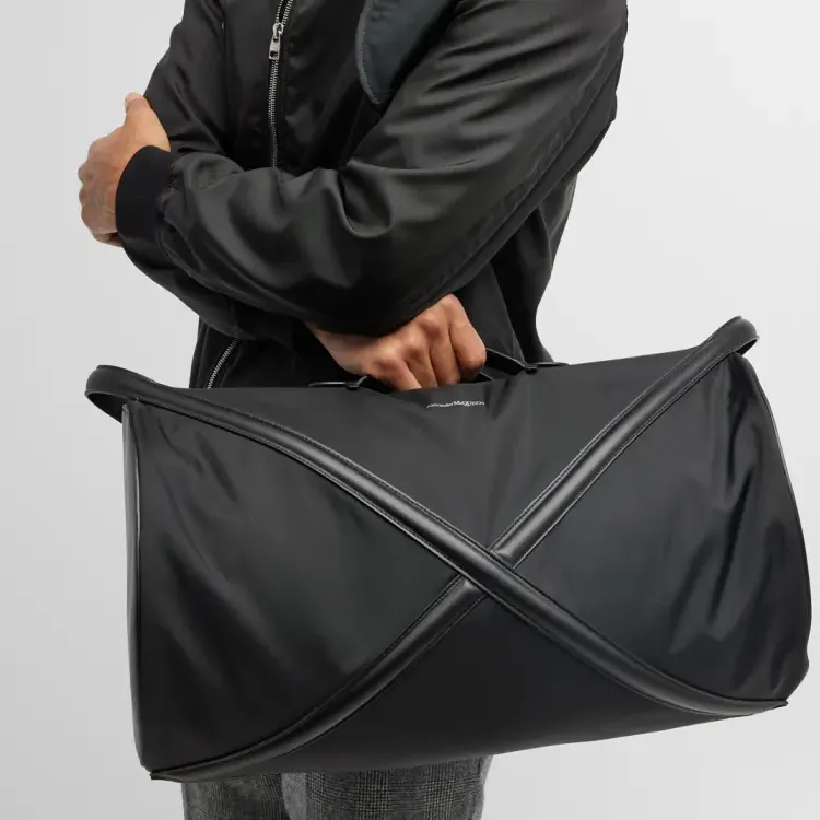 Alexander McQueen THE CURVE BAG Sheepskin With Fabric Luggage Bag Travel Bag Men's Black-3
