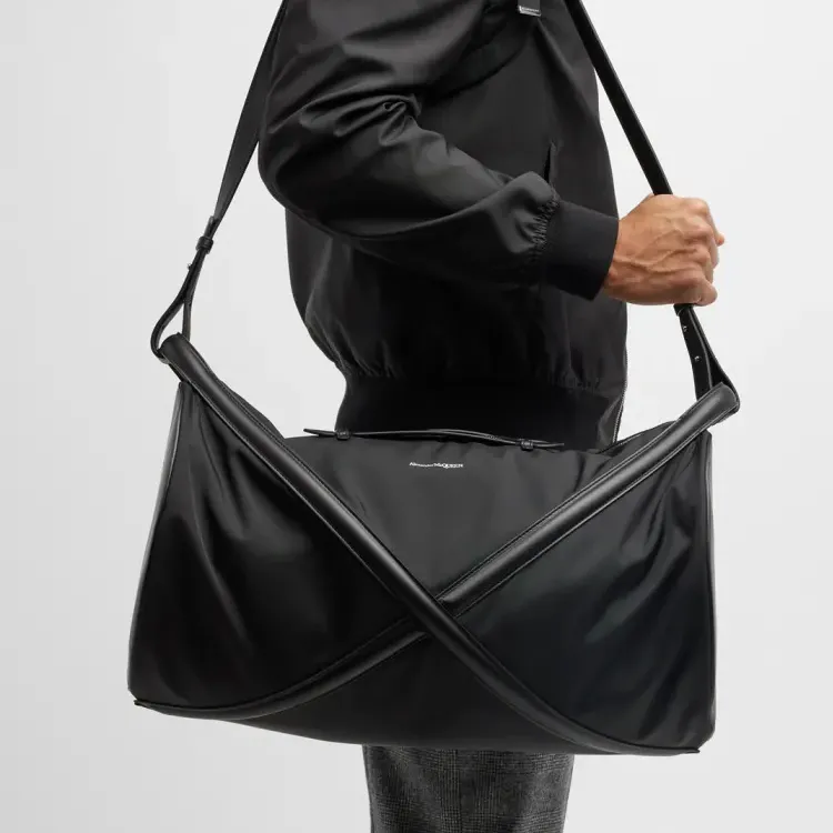 Alexander McQueen THE CURVE BAG Sheepskin With Fabric Luggage Bag Travel Bag Men's Black-4