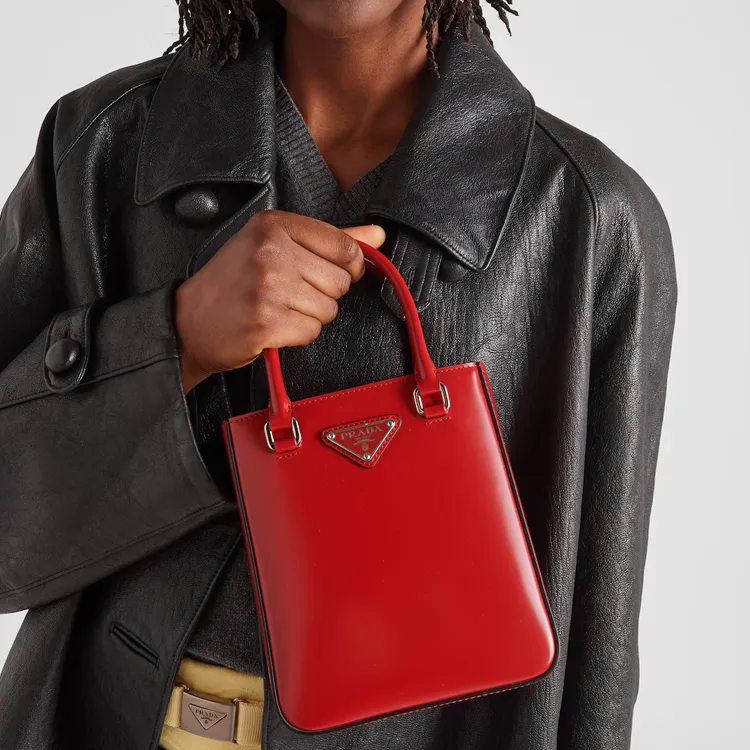 PRADA Leather Tote Bag Shopping Bag Portable Crossbody Bag Shoulder Bag Small Size Women's Scarlet-5