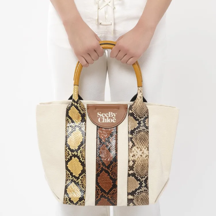 Chloe Canvas One Shoulder Handbag Canvas Bag Small Size Women's Camel-4