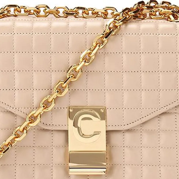 CELINE Leather Small Square Bag Shoulder Bag, Crossbody Bag Regular Women's Nude-4