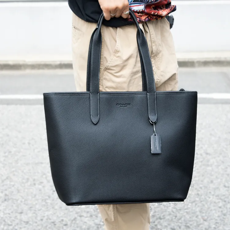 COACH Sullivan Pebbled Leather Tote Bag, Shopping Bag, Shoulder Bag, Handbag Tubas Men's Black Gray-3