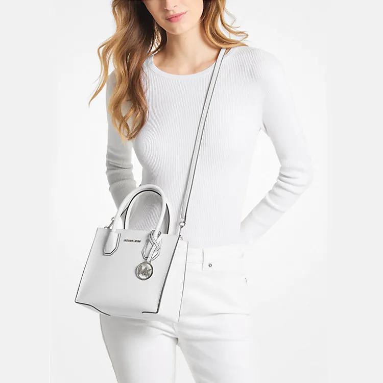 MICHAEL KORS Mercer Leather Tote Bag Shopping Bag Shoulder Bag Crossbody Bag Handbag Medium Size Women's Optical White-3