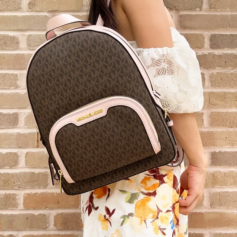 MICHAEL KORS Jaycee Canvas With Canvas Backpack Medium Size Women's Pink/Brown-3