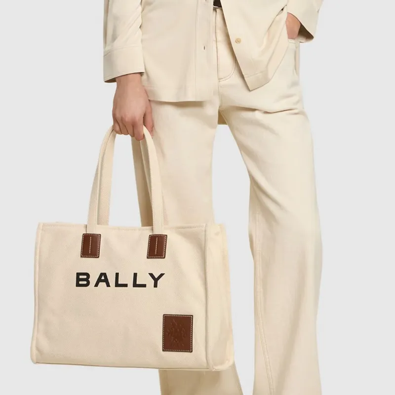 BALLY Canvas Canvas Bag Tote Bag Shopping Bag Shoulder Bag Handbag Women's White-7
