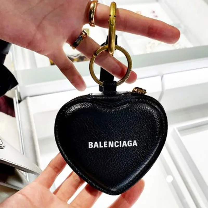 Balenciaga Grained Cow Leather Key Ring Key Pouch Women's Black-5