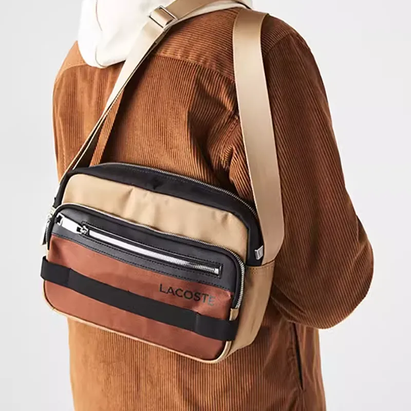 LACOSTE Canvas Canvas Bag Crossbody Bag Regular Men's Black & Corn Gray & Faint Red-4